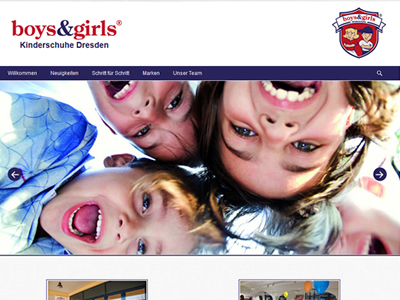 Website Homepage CMS Boys and Girls Kinderschuhe Dresden
